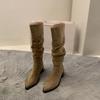 High Heel Suede Western Medium Boots Women's Season Fleece Pointed Pile Long Tube Knight Boots