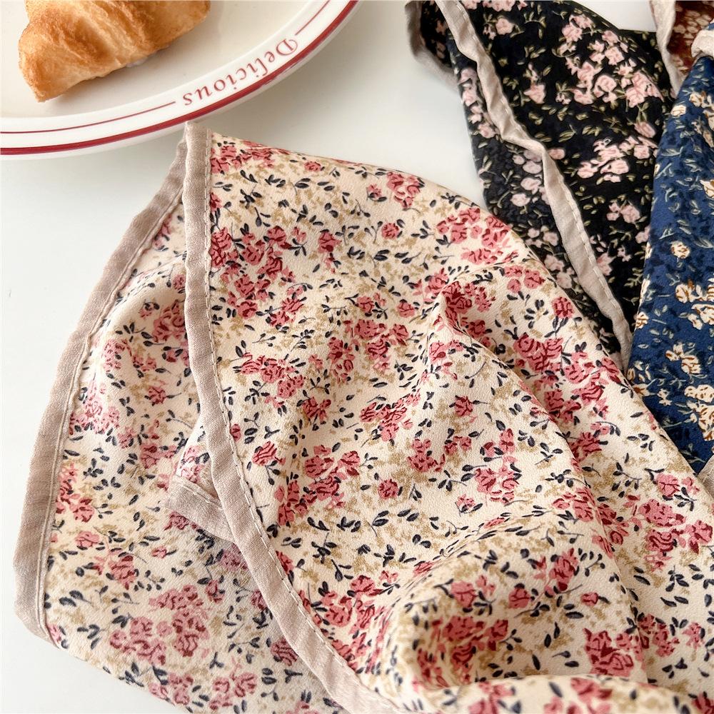 Fashion Retro Headscarf Cotton Hair Scarf Thin Neck Scarves Women Ribbon Headband Floral Print Bandana Head Scarf Autumn
