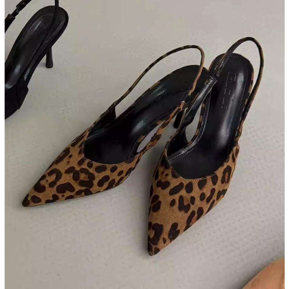Fashion 2025 Summer Leopard High Heel Women Sandals Fashion Pointed Toe Shoes Design Style Banquet Party Sandals Shoes
