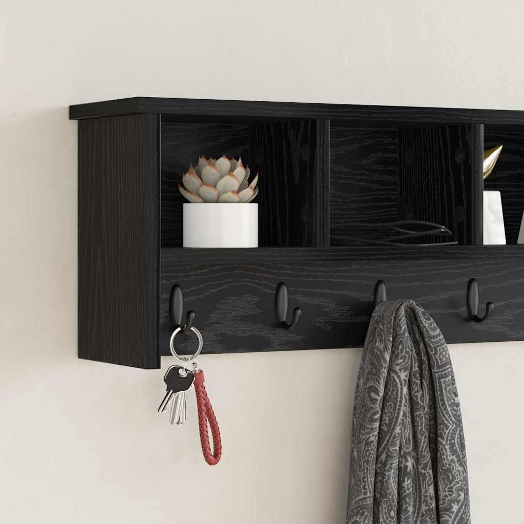 Wall Mounted Nightstand Black Oak Effect 100 x 16 x 26 cm