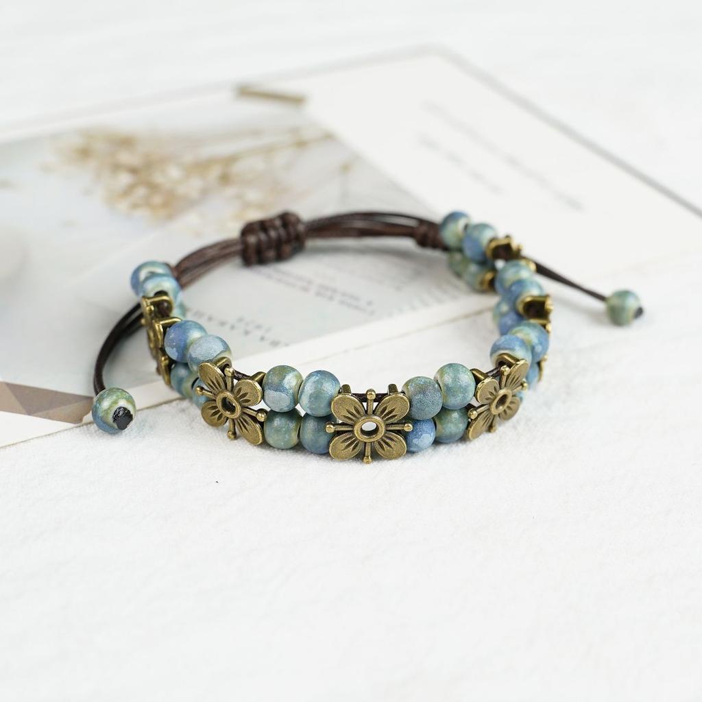 Flower Ceramic Bracelet Does Not Fade and Can Be Adjusted. New Chinese Hand Rope Jewelry Wholesale