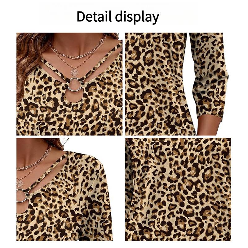 Spring new fashion simple leopard print top casual trendy three-quarter sleeve T-shirt