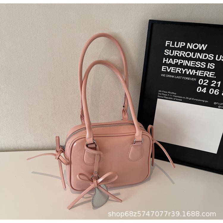 

Retro pillow bag women s high-end sense small fresh handbag fashion literary bowling bag single shoulder messenger bag розовый