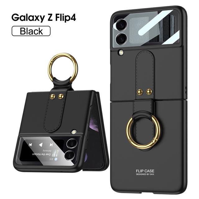 Pre Samsung Galaxy Z Flip 4 3 Puzdro Luxusné ultra-tenká pokožka-Pocitový krúžok Držiak šošovky Fólia odolná proti nárazom Pevný zadný kryt
