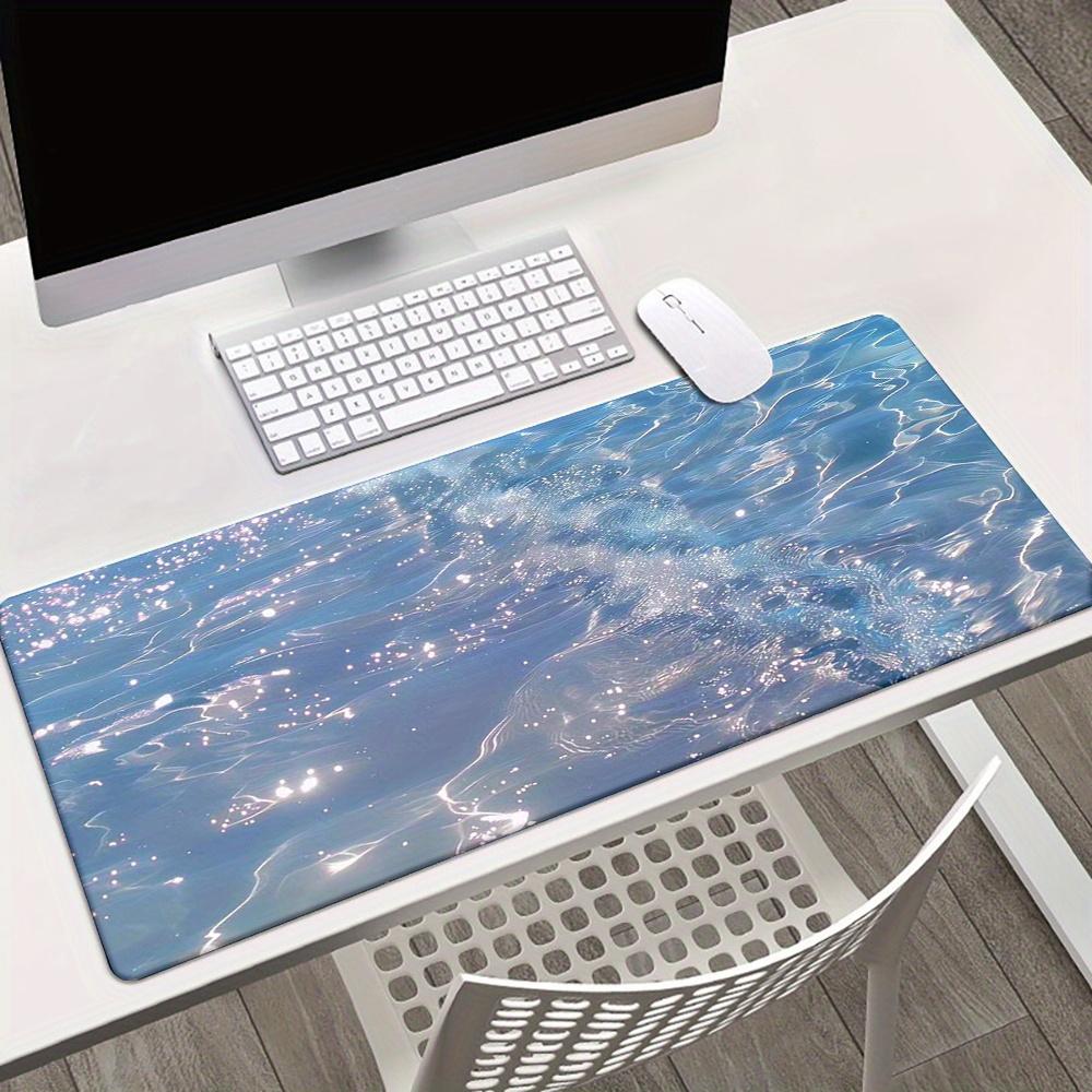 Gaming-Mauspad Große Schreibtischmatte Rutschfeste Genähte Kanten Blaues Wasserwellen-Schimmer-Print Erweitertes Tastaturpad