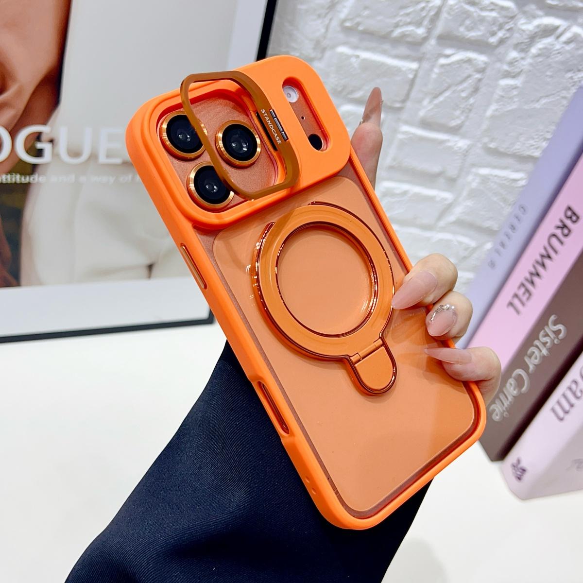 

Luxury Magnetic Shockproof Phone Case For iPhone 17 Air 16 15 14 Plus 13 12 11 Pro Max Dual Stand Glass Lens Protection Cover iPhone 15 Pro Max помаранчевий