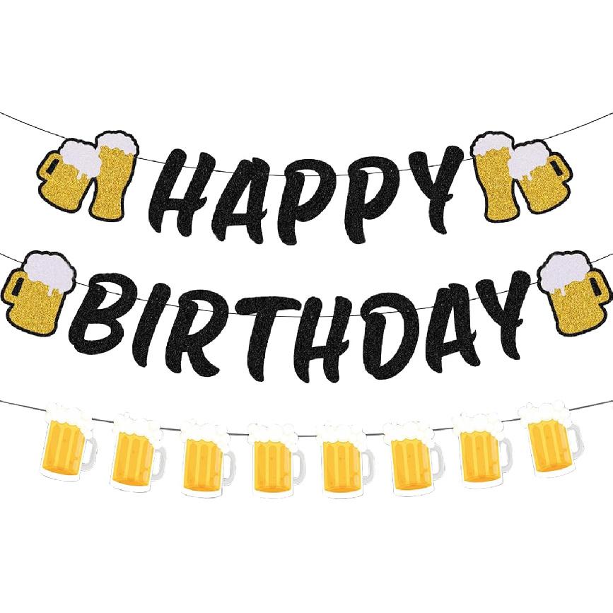 Beer Birthday Banner Beer Mug Pennant Banner for Beer Party and Birthday Wedding Party Supplies