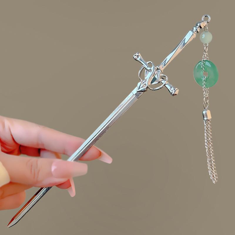 New Chinese Style Sword Hairpin for Women Tassel Metal Chignon Pin Pearl Pendant Hair Sticks Snake Casual Headdress