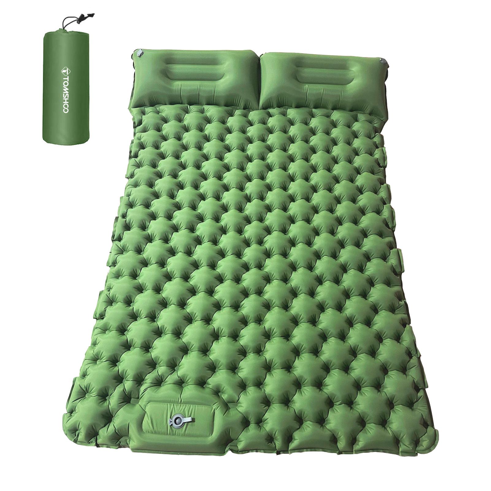 TOMSHOO 2-persoons campingmat met luchtkussen, draagbaar luchtbed, waterdicht backpacken, slapen groen