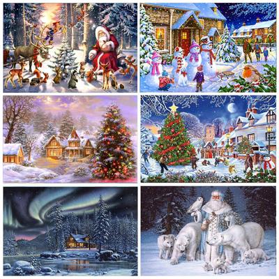 Fai da te Babbo Natale 5D Pittura diamante Trapano rotondo completo Mosaico Kit punto croce Strass Pupazzo di neve Regalo di Natale Decorazioni per la casa