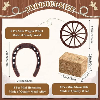 Suministros para Fiesta Western Decoración de Herradura Manualidades de Rueda de Carreta Mini Fardos de Heno Centros de Mesa Vintage para Boda de Herradura de la Suerte