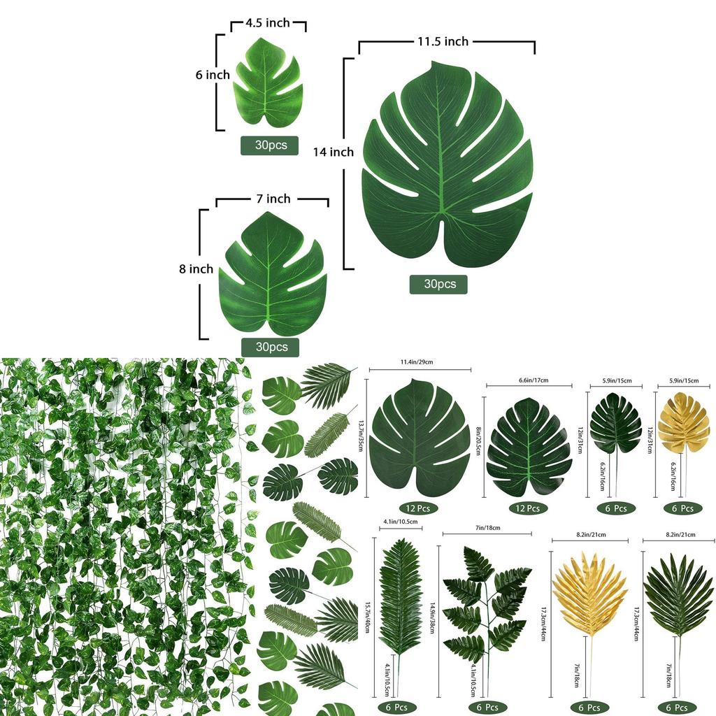 Tropical Plant Decor Set With Artificial Palm Leaves For Hawaii Jungle Party Supplies