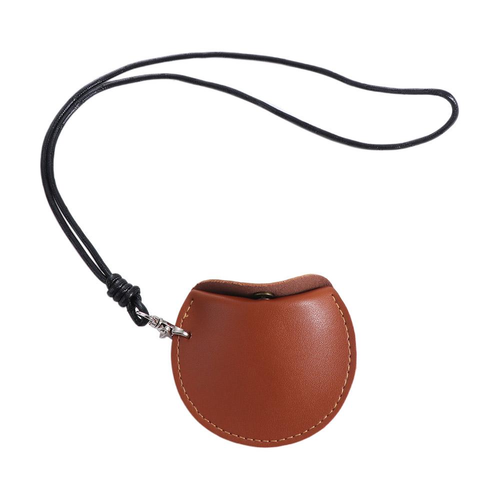 

Portable PU Leather Hanging Neck Coin Purse With Lanyard Round Hanging Neck Earphone Bag Mini Wallet Card Case Key Case Daily коричневый