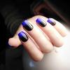 Gradient Blue-Black Press-On Nail Art Patches: Removable and Finished Fake Nails
