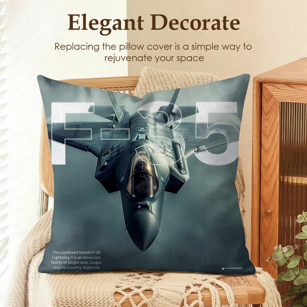 Fighter Jet F35 22 B2 Su57 Cushion Cover Natural Linen Organic Fabric Double-Sided Printing Sofa Home Decor Gift Pillow Case