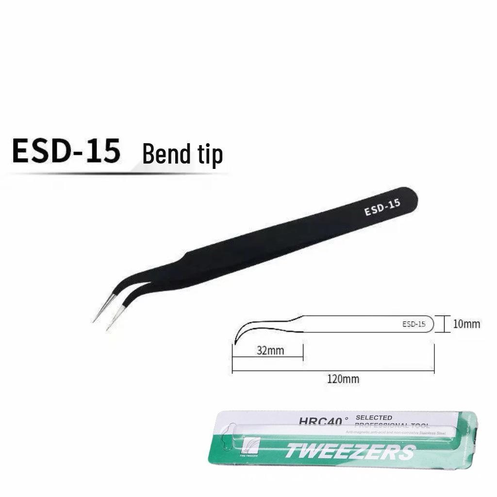Bent Tip Stainless Steel Precision Tweezers: Fine-Point, Anti-Static Tool for Hair, Acne, Bird's Nest Picking, and Repair.