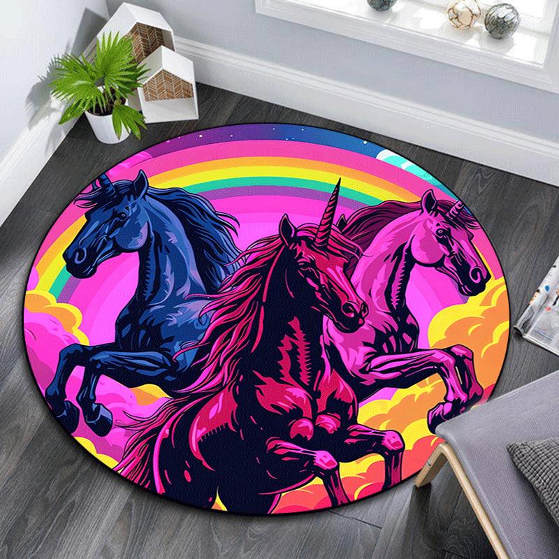 

1pc Soft, Absorbent & Non Slip Running unicorn Round Rug Soft Circle Rug for Living Room & Bedroom Decor, Chair Mats, and Unforgettable Home 80cm by 80cm