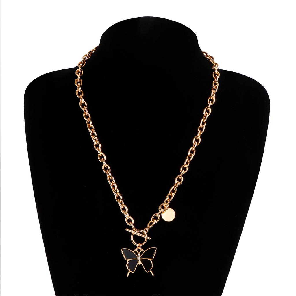European and American Foreign Trade Jewelry, Simple Black Butterfly Imitation Fritillary Necklace, Temperament Metal Rough Aluminum Chain Sweater