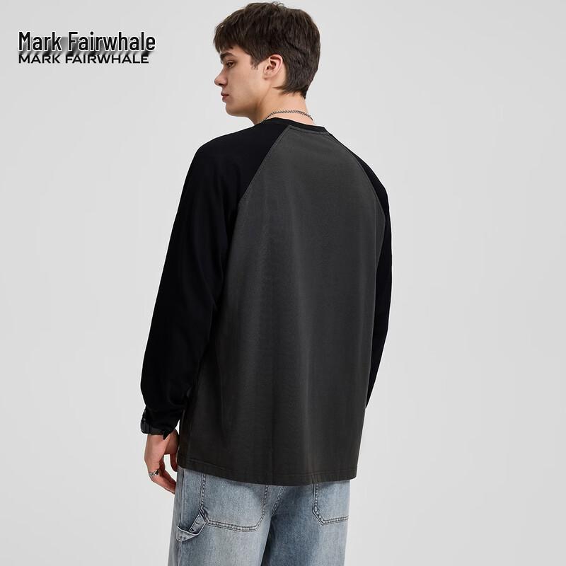 Mark Huafei Men's Trendy Retro Color-Block Long Sleeve T-Shirt