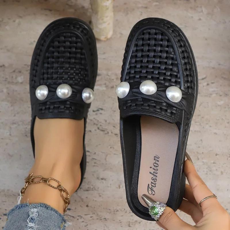 2025 Summer  Mesh Braided Women's Shoes Fashionable Breathable Toe Slippers Casual Women's Toe Wedge Sandals Pantuflas De Mujer