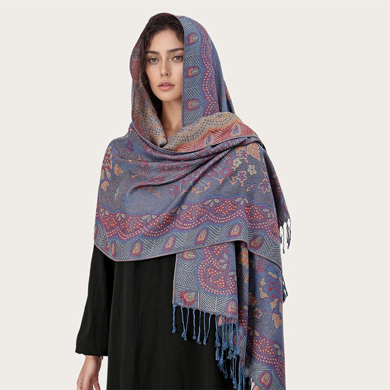 Paisley Pashmina Shawl Scarf Women Jacquard Cashew Printed Scarves Flowers Borders Female Tassel Blanket Wraps Ethnic Shawls