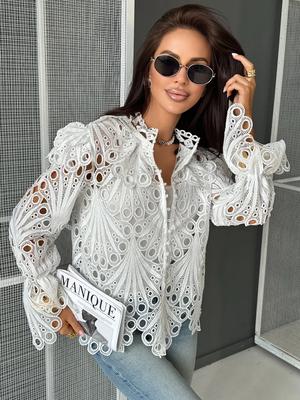 Retro Shirt For Women, Design Sense, Hollow Ruffled Long Sleeves, Temperament, Fashionable Stand Collar Shirt