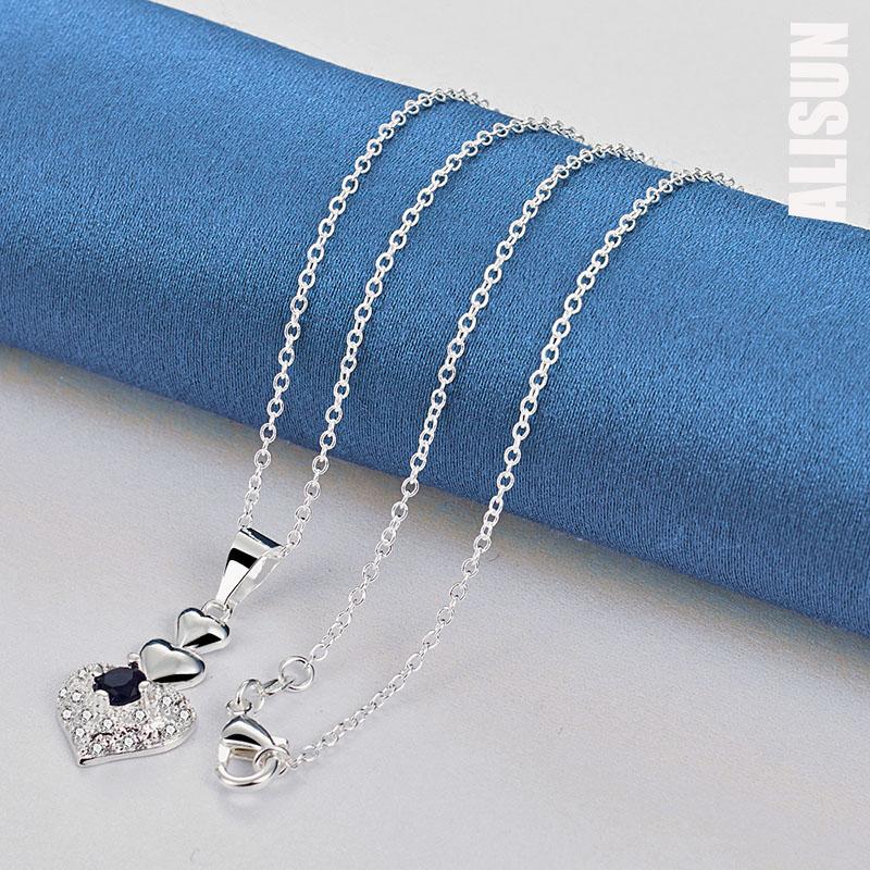 925 Sterling Silver Blue Zircon Heart-shaped Pendant Necklace Fashionable Wedding Jewelry
