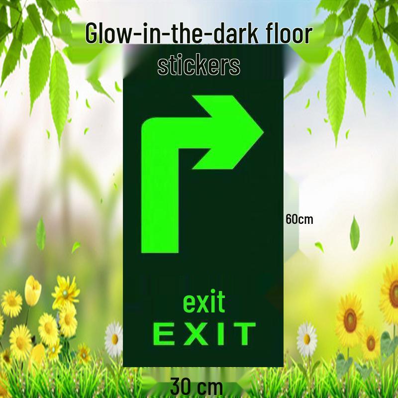 Safety Exit PVC Luminous Floor Sticker - Caution Slippery Steps & Fire Sign