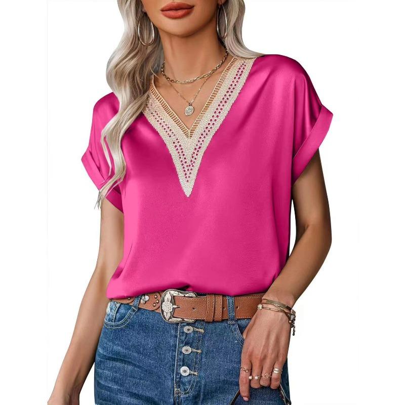 IHUASU Women's Fashion Casual V-Neck Short Sleeve Blouses & Shirts