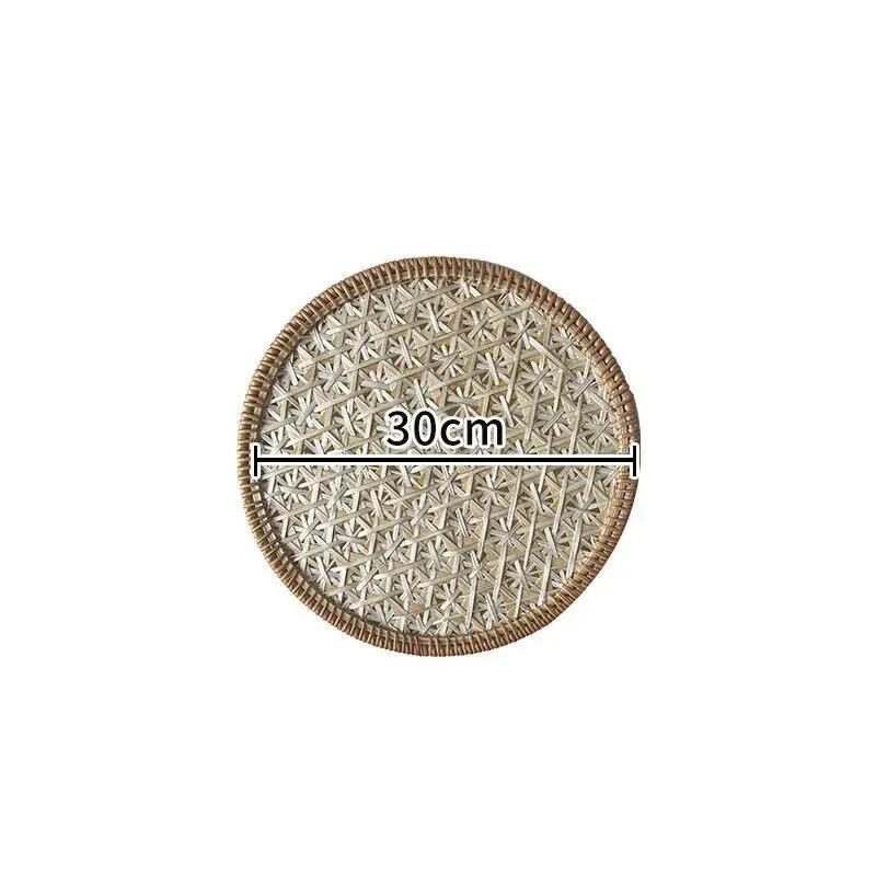 30/36cm Ethnic Style Color Handmade Rattan Tray Round Heat-resistant Teapot Pad Hotel Home Decor Dining Table Heat-insulate Pad