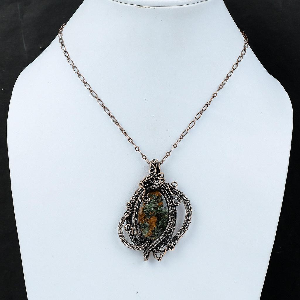 Spessartine Garnet In Limestone Pendant Copper Wire Wrapped Gemstone Pendant Handmade Copper Jewelry Brand New Pendant Wire Jewelry For Gift