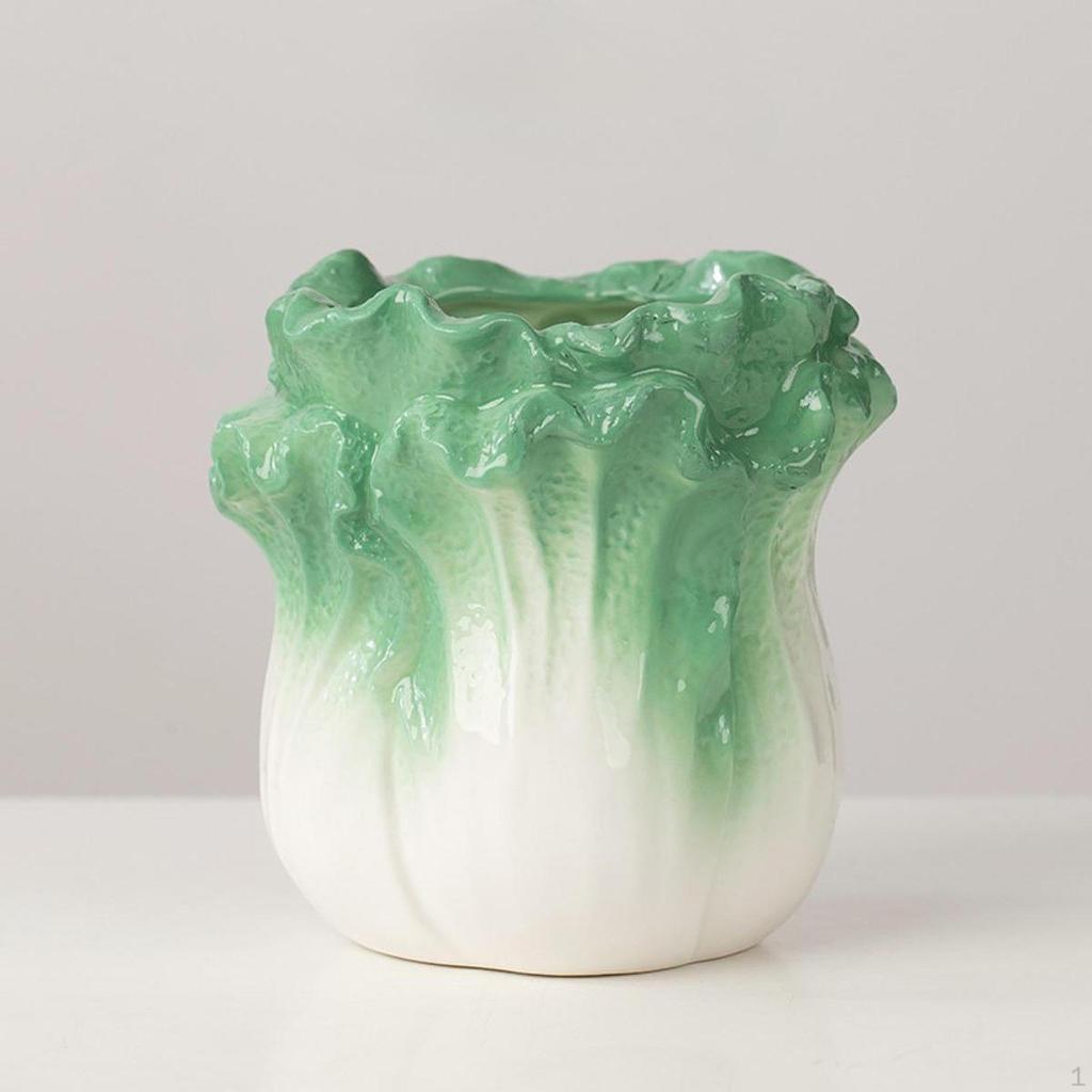 Ceramic Pen Holder Cabbage Sculpture Home Organizer Statue Pens Pot Decor Pencil Storage