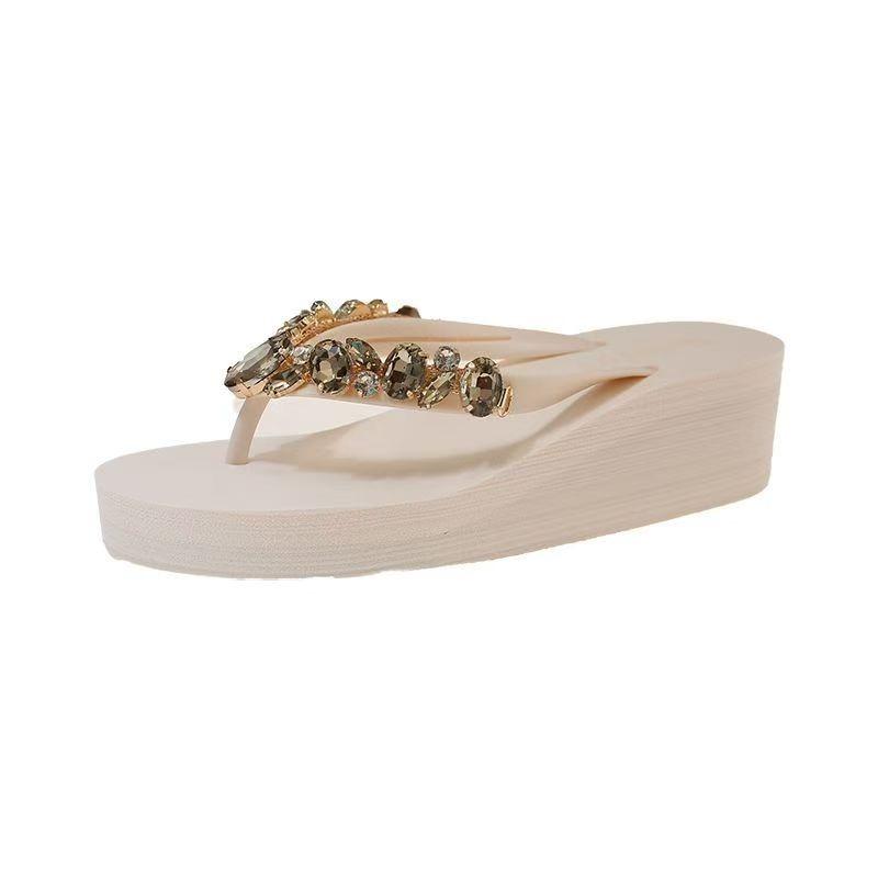 Summer Shoes Women Flip Flops Soft Comfortable Women Beach Slippers Wedge Heel Black Beige