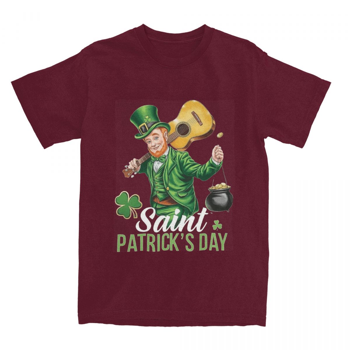 

Saint Patrick s Day T-Shirt Summer Leprechaun with Guitar and Gold Pot Y2K Funny T Shirts Cotton Trending T shirt 4XL