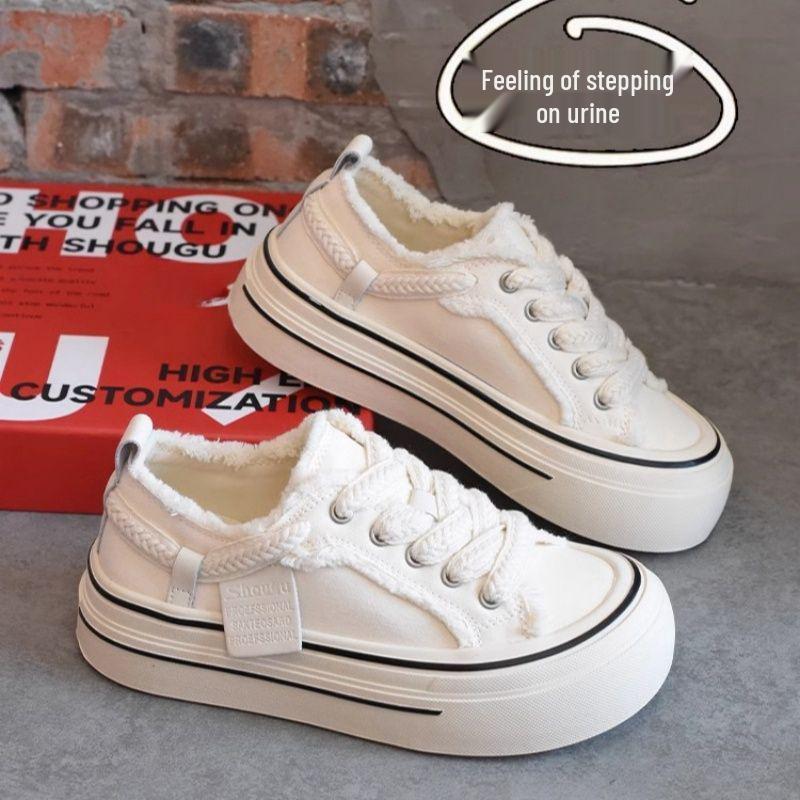 2025 Women's Retro Thick-Soled Canvas Shoes: Breathable, Versatile, Trendy Black for Fall