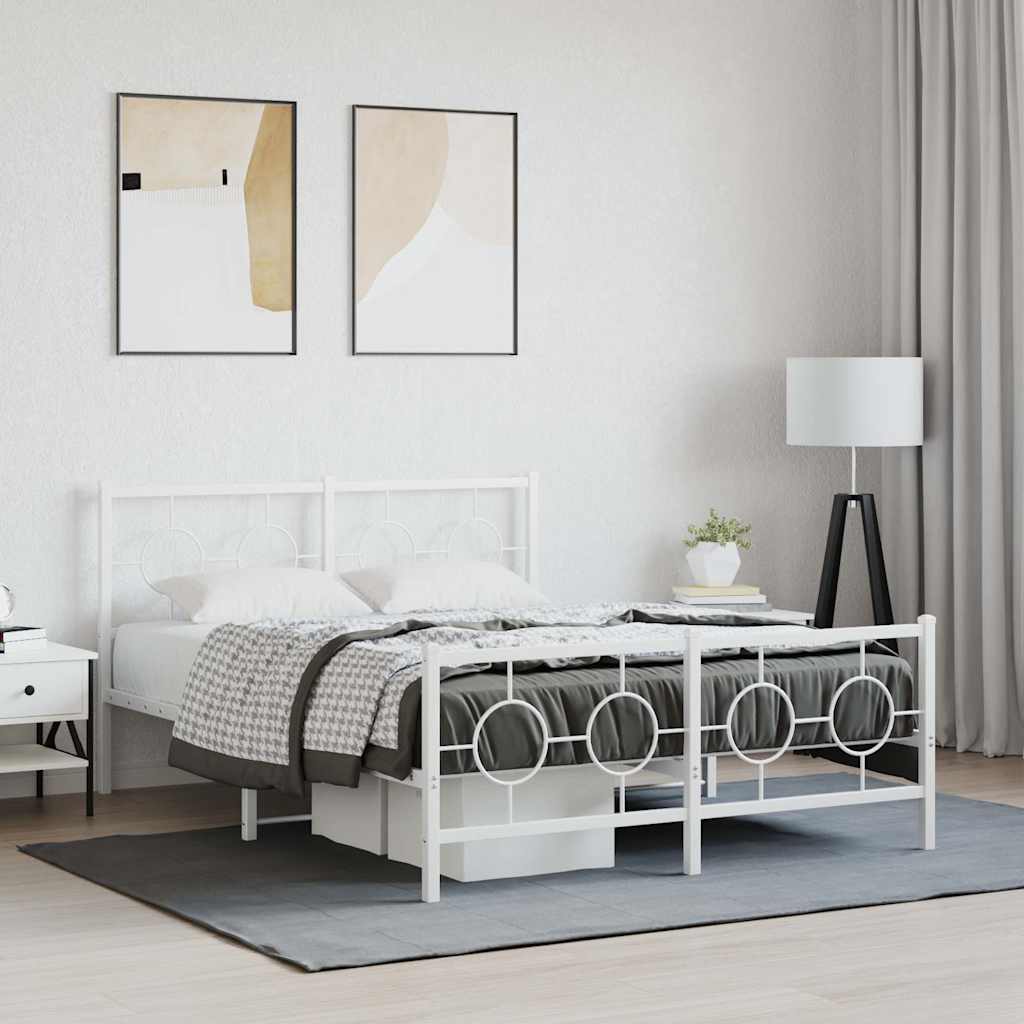 Metal Bed Frame with Headboard and Footboard White 140x200 cm