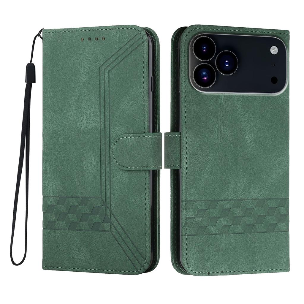 For iPhone 17 Pro Phone Case with Strap Imprint PU Leather Wallet Stand Cover