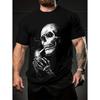Men's Black Short Sleeve T-shirt with Graphic Skull Smoking Design, Crew Neck, Relaxed Fit, Soft Cotton Feel, Edgy Streetwear Style for Casual Daily