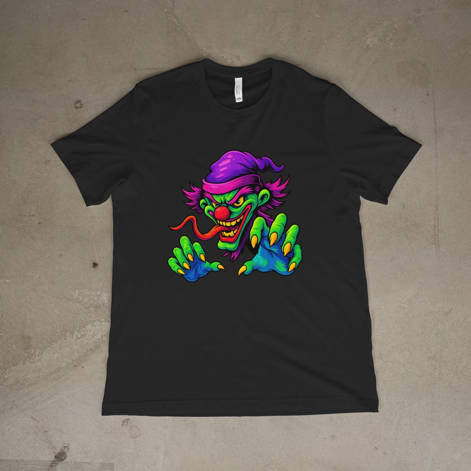 Neon Evil Clown Graphic T-Shirt Spooky Horror Streetwear Unisex Tee S