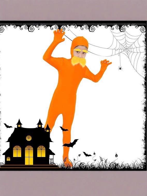 Masquerade Orange Halloween Jumpsuit with Yellow Beard and Exposed Face