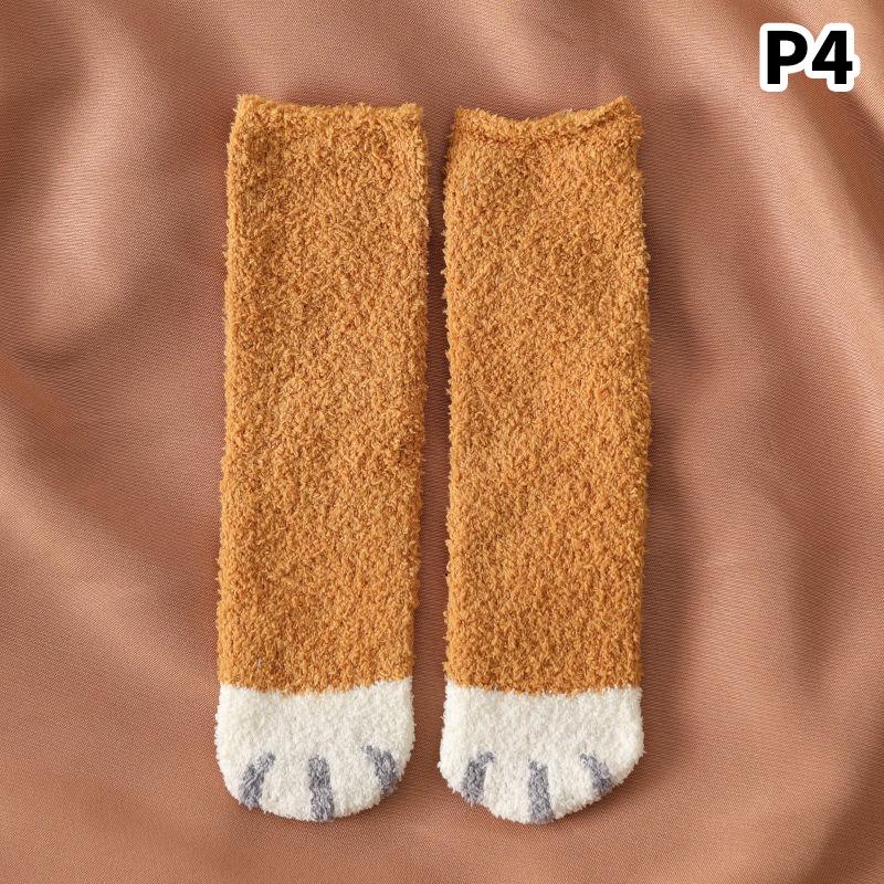 Winter Lamb Kawaii Cartoon Socks For Women Cute 3d Dog Cat Paw Pattern Fleece Warm Thicken Funny Plush Socks Home Floor Sleeping