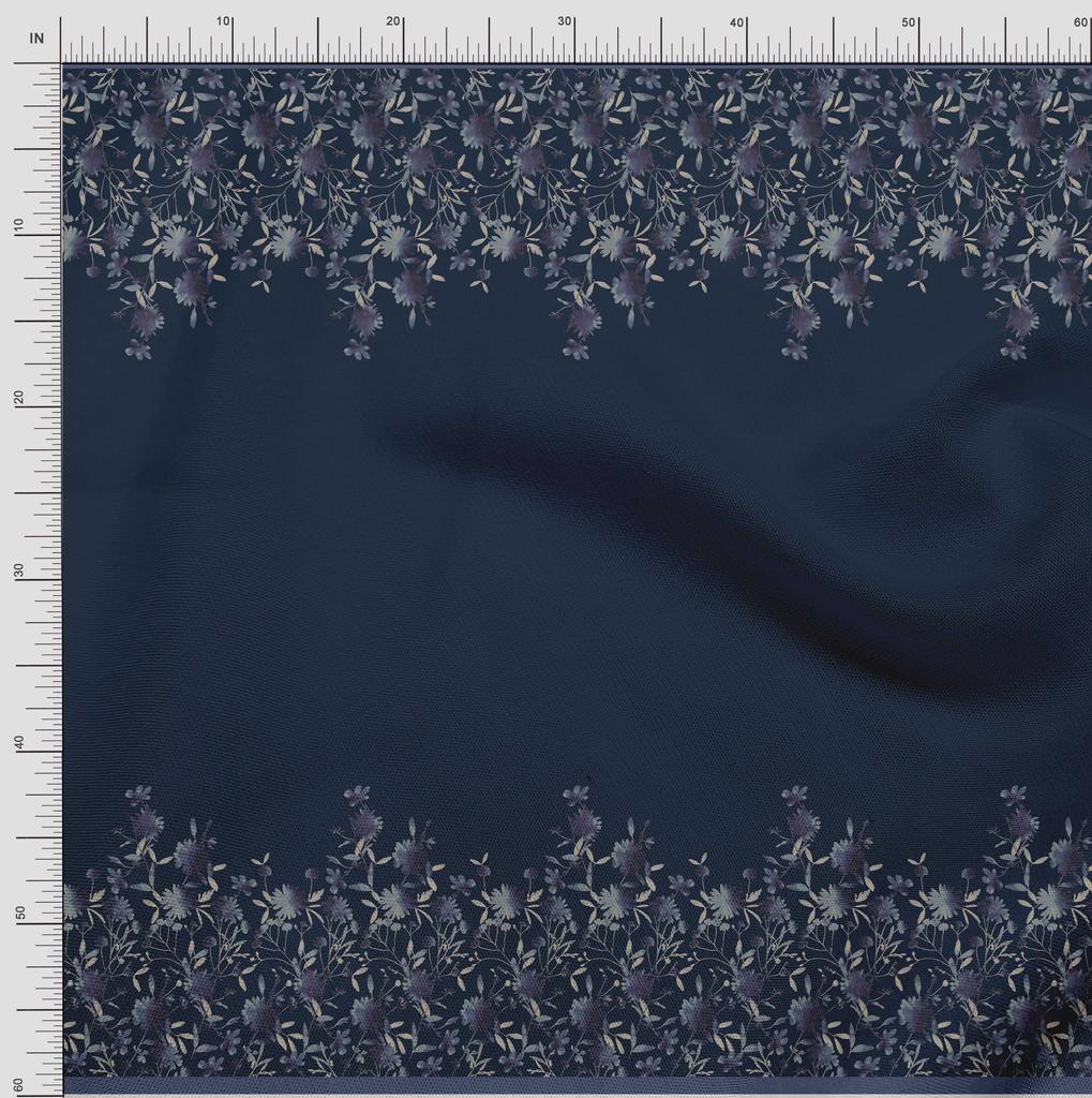 Soimoi Blauer Kreppseidenstoff Blätter- & Blumenpaneel Druckstoff pro Yard 42 Zoll