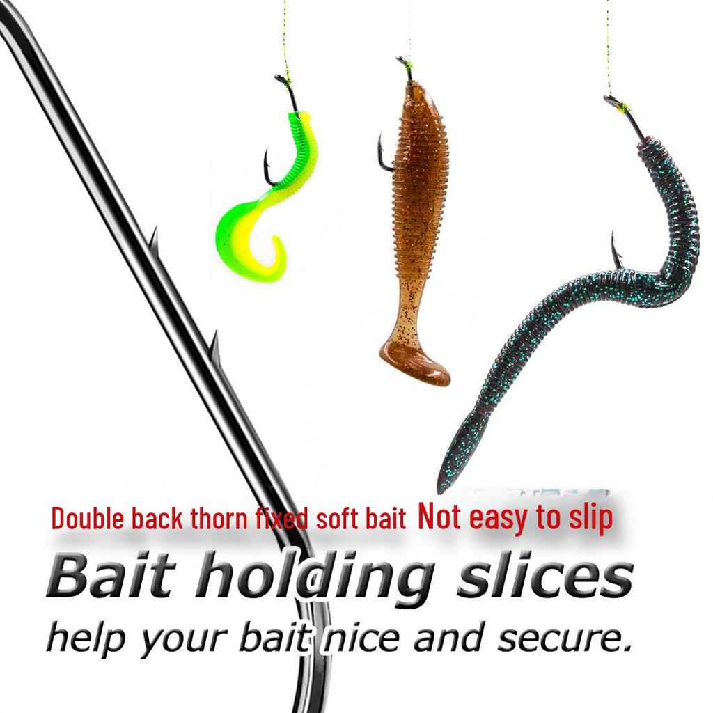 Set de cârlige de pescuit cu gura strâmbă cu mâner lung din oțel cu conținut ridicat de carbon, cu momeală moale.