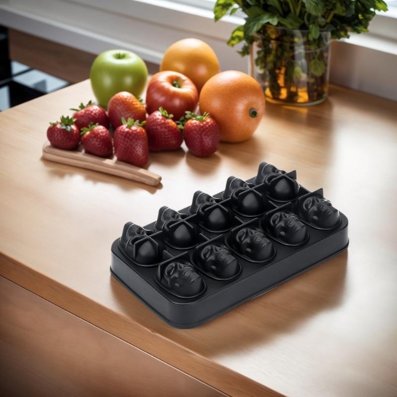 10 Hole Skull Shape Ice Tray Food Grade Silicone Ice Maker Mold Reusable Ice Maker for Cocktails, Whiskeys, Soups