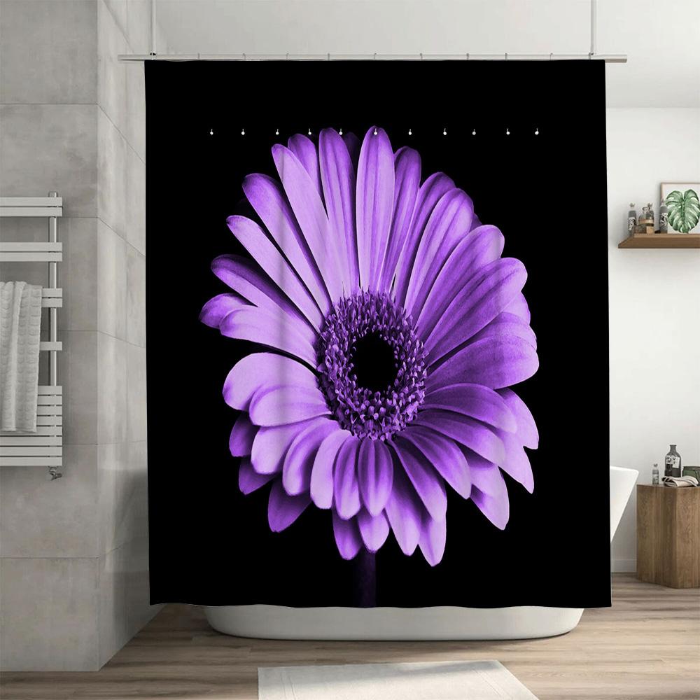Vibrant Purple Flower Shower Curtain For Bathroom Decor Modern Floral Print Home Decoration Waterproof Fabric Shampoo Caddy Cove