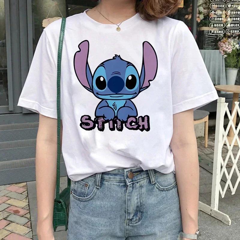 Funny Kawaii Shirt Disney Lilo Stitch Cartoon T Shirt Stitch Cute Manga T-shirt Y2k Graphic Tshirt Top Tee Clothes