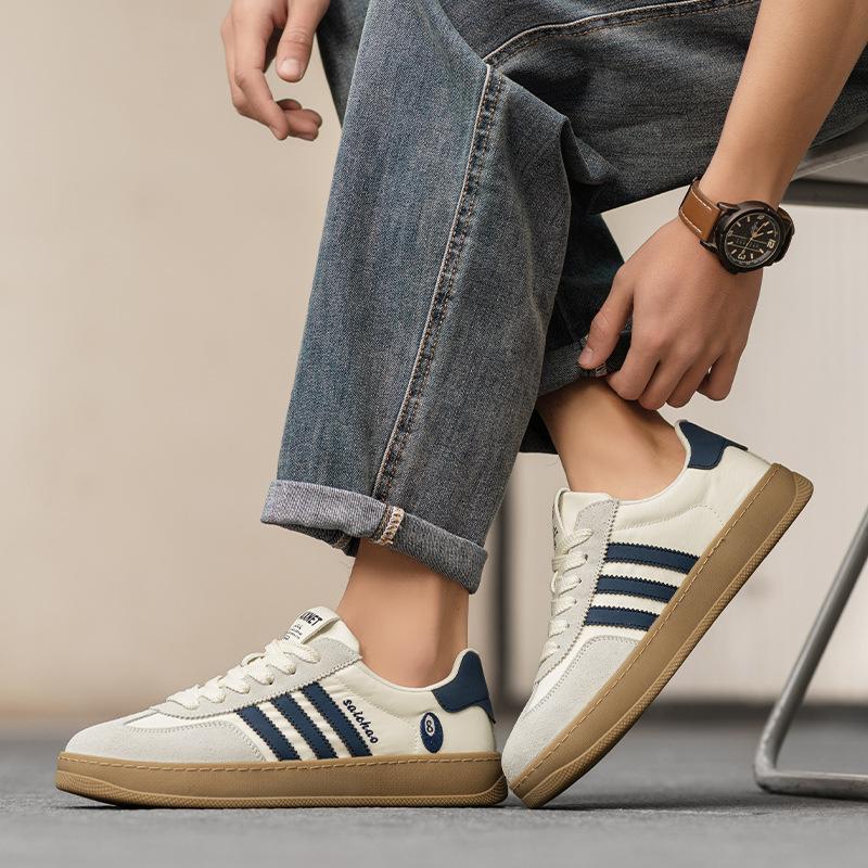 Three bars German training shoes men's genuine leather 2025 new casual shoes men's trendy shoes versatile board shoes retro men's shoes