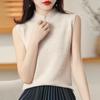 Women's Autumn Half-High Neck Knit Top with Sleeveless Pullover T-Shirt Layering