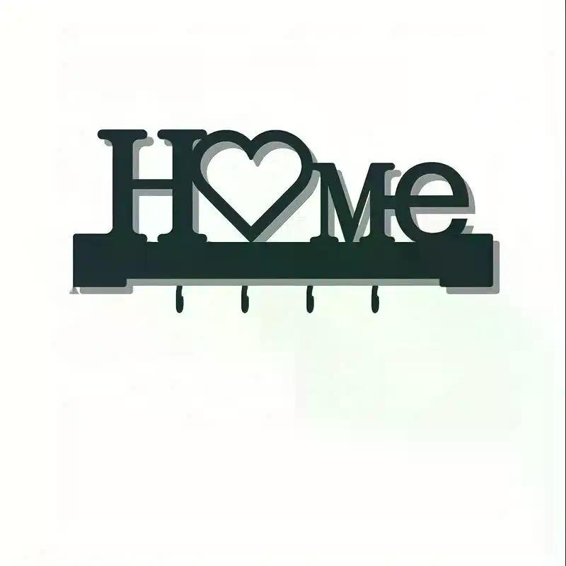 "Home Love" Shaped Key Holder With Hooks - No-Drill Wall Mount, Metal Organizer For Living Room Decor,Key Rack | Key Hanger Wall