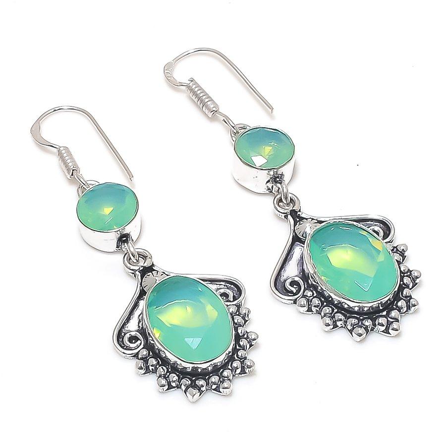 Natural Fire Opal Gemstone Handmade 925 Sterling Silver Earring 2.17" T0o63